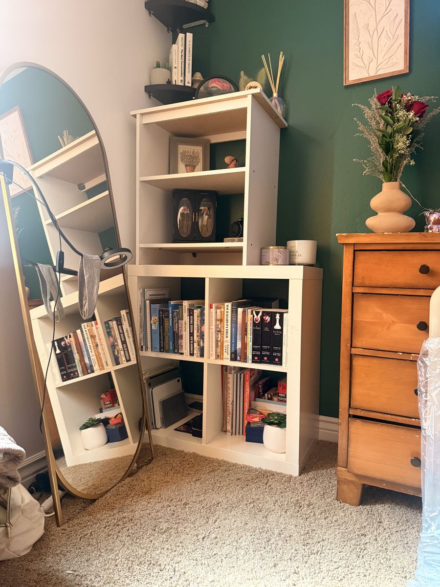 White Cube Bookshelf & Small 3 Teir Shelf