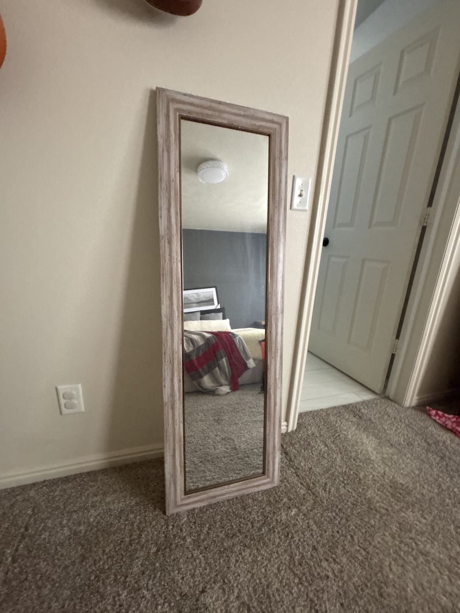 Full Length Rustic Whitewash Wood vinyl Framed Floor Mirror - Bedroom/Dressing Room Decor