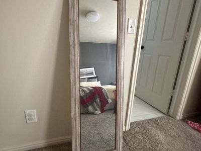 Full Length Rustic Whitewash Wood vinyl Framed Floor Mirror - Bedroom/Dressing Room Decor