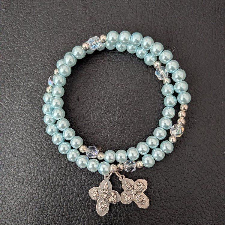Blue Beaded Bracelet with Silver Charms