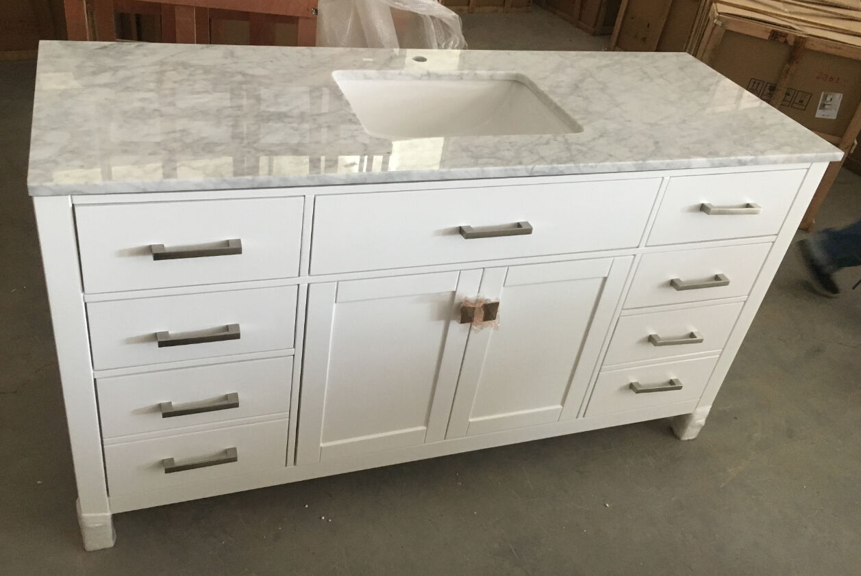 60" Bathroom vanity with countertop, back splash and mirror