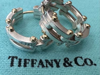 Tiffany & Co. Sterling Silver 18K Gold Gayelink Interlocking Hoop Earrings Unique Design
