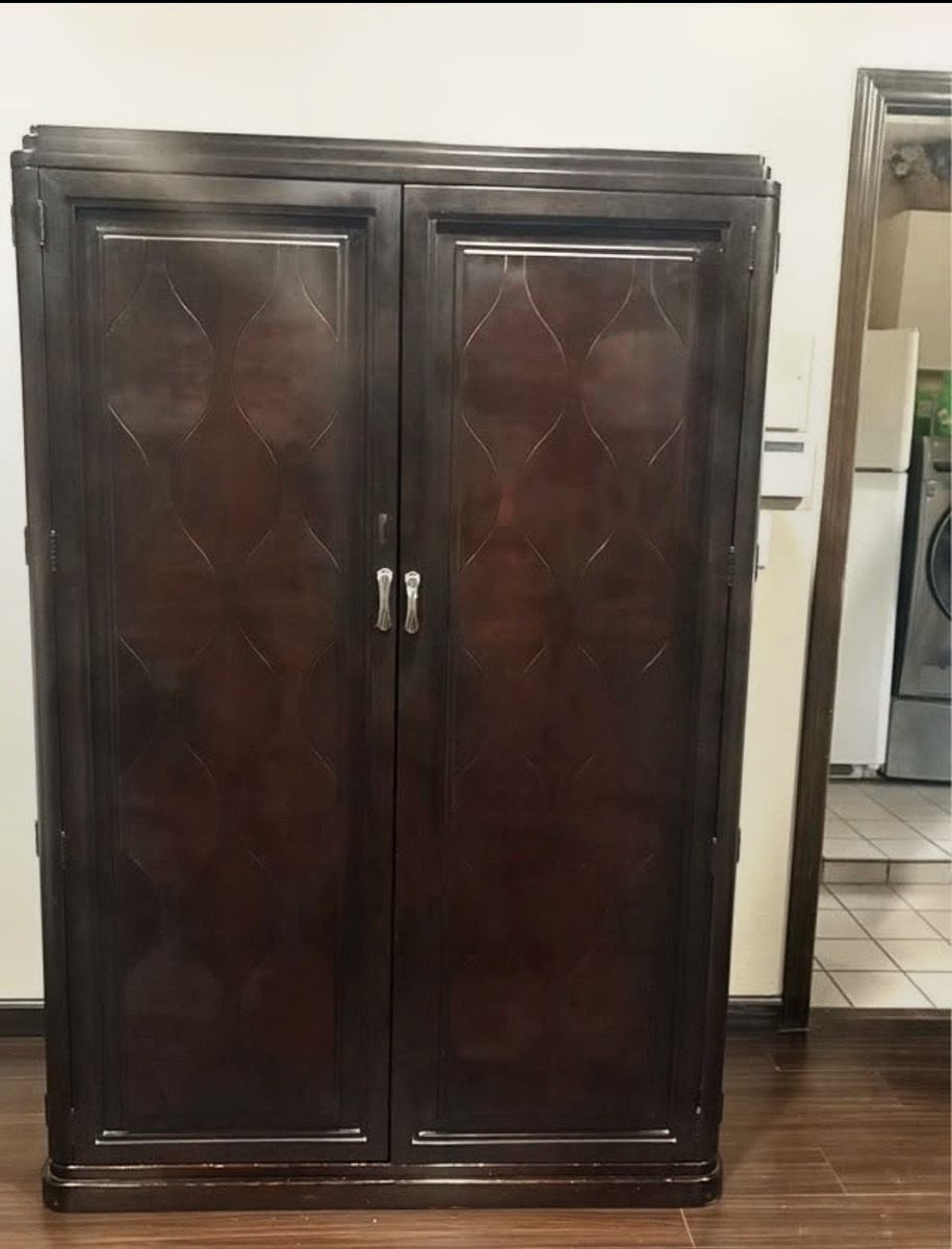 Dark Wood Armoire Wardrobe with Drawers and Shelves - Excellent Condition