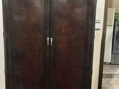 Dark Wood Armoire Wardrobe with Drawers and Shelves - Excellent Condition