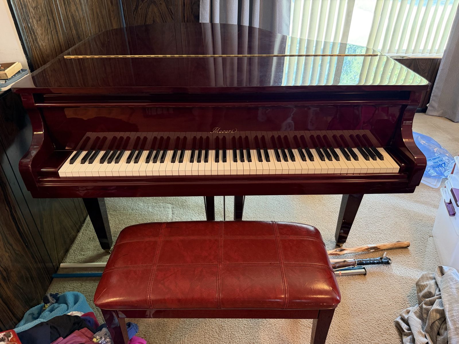 Maeari Glossy Mahogany Baby Grand Piano with Matching Bench
