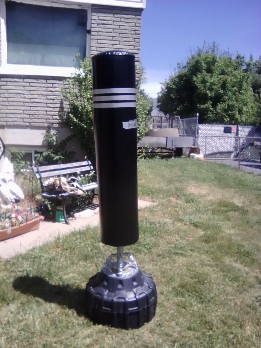 Dripex Free Standing Punching Bag - Black with Silver Stripes, Heavy Duty Base