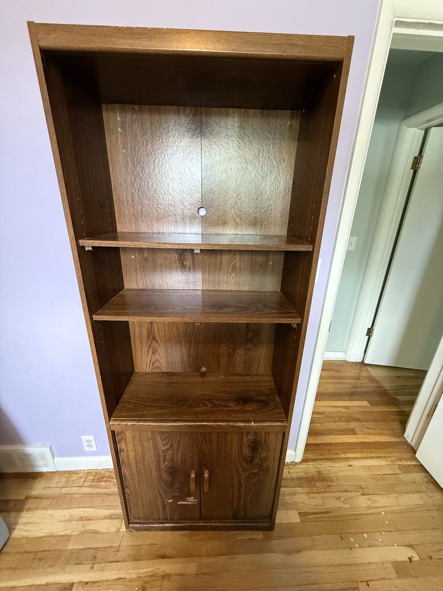 Dark Wood Bookshelf with Cabinet Storage - Adjustable Shelves