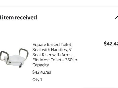 Equate Raised Toilet Seat with Handles, 5" Riser, Arms, 350 lb Capacity, Fits Most Toilets