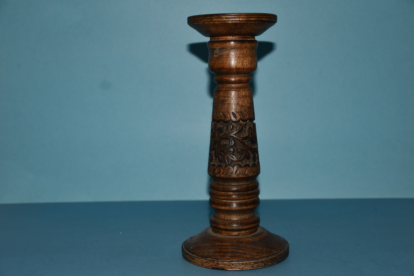WOODEN CANDLE HOLDER ~ VERY PRETTY DETAIL ~ HEIGHT 11" ~ HOLDS A 3" CANDLE ~ VERY NICE!