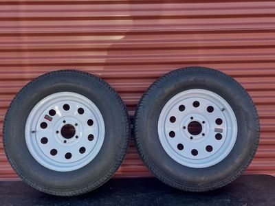 Set of 2 Free Country ST 205/75 D 15 Trailer Tires Mounted on New White Wheels 5 on 4.5 Brand New