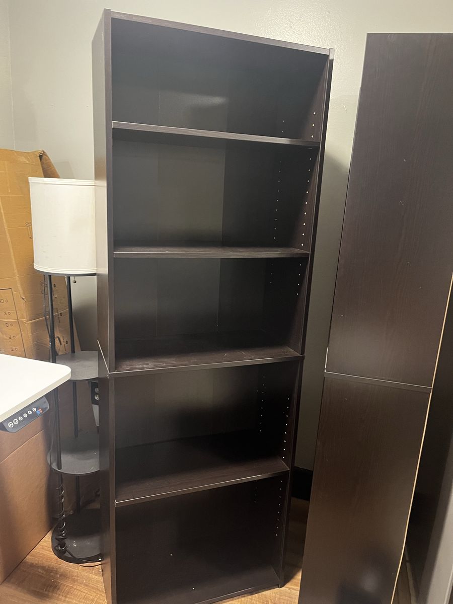 Dark Brown 5-Shelf Bookcase - Adjustable Shelves, Versatile Storage Unit