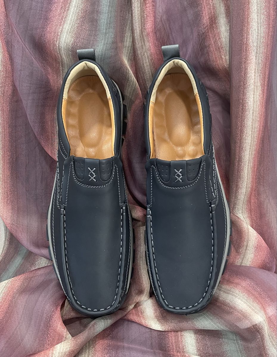 Men's Casual Slip-On Loafers - Black & Grey Leather Suede Moccasins - US Size 13