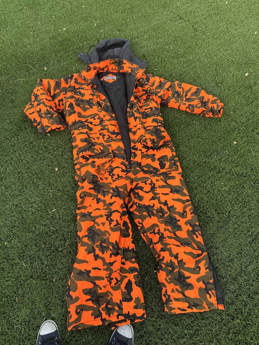 Orange Camo Insulated Hunting Coverall One Piece Jumpsuit Hunting Gear
