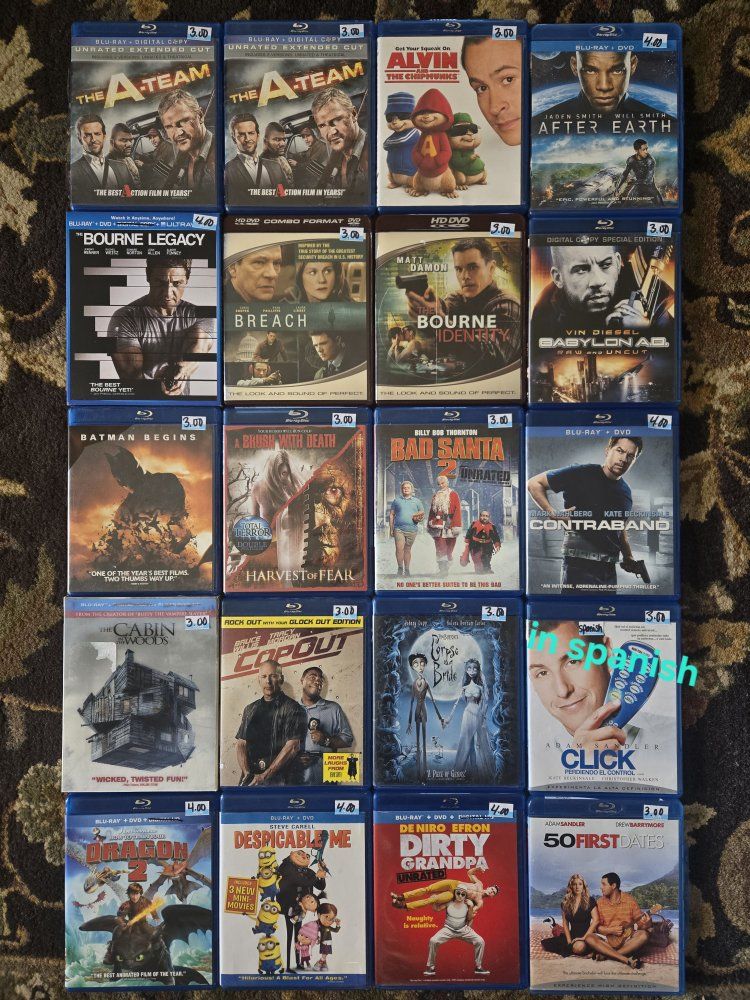 Dvd's $1 blu ray $3