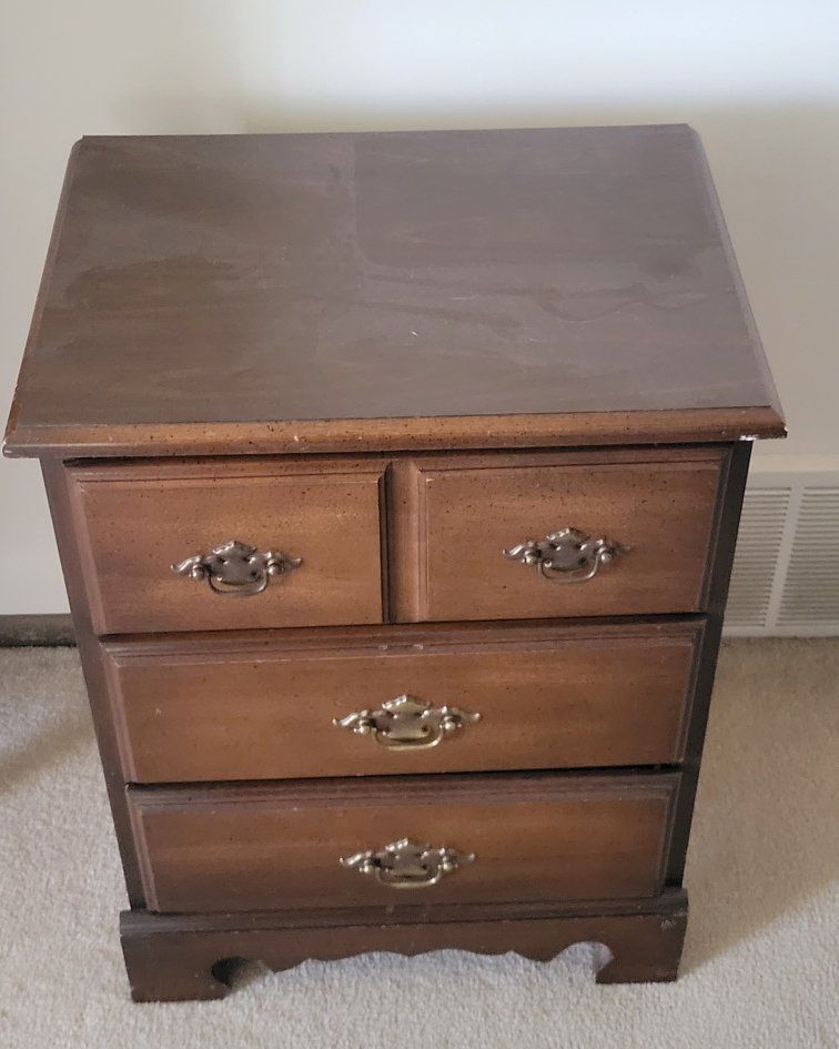 Vintage 70s Nightstand with Three Drawers and Brass Hardware