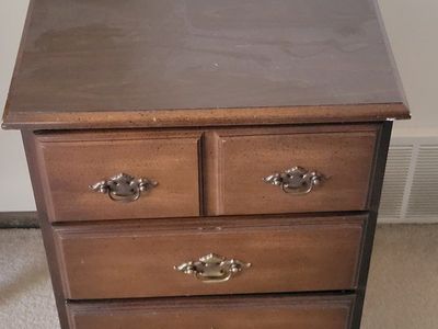 Vintage 70s Nightstand with Three Drawers and Brass Hardware