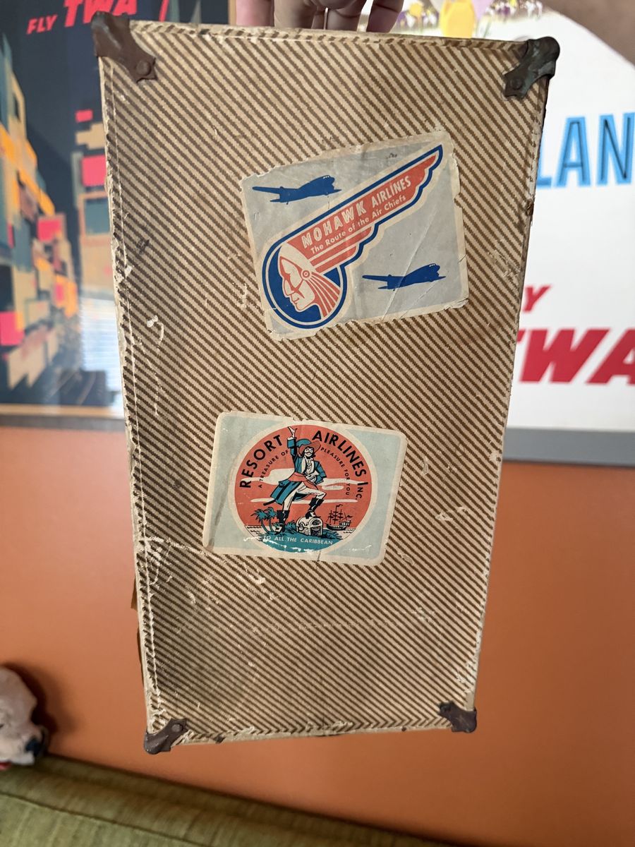Vintage Doll Wooden Case w/ airline stickers 