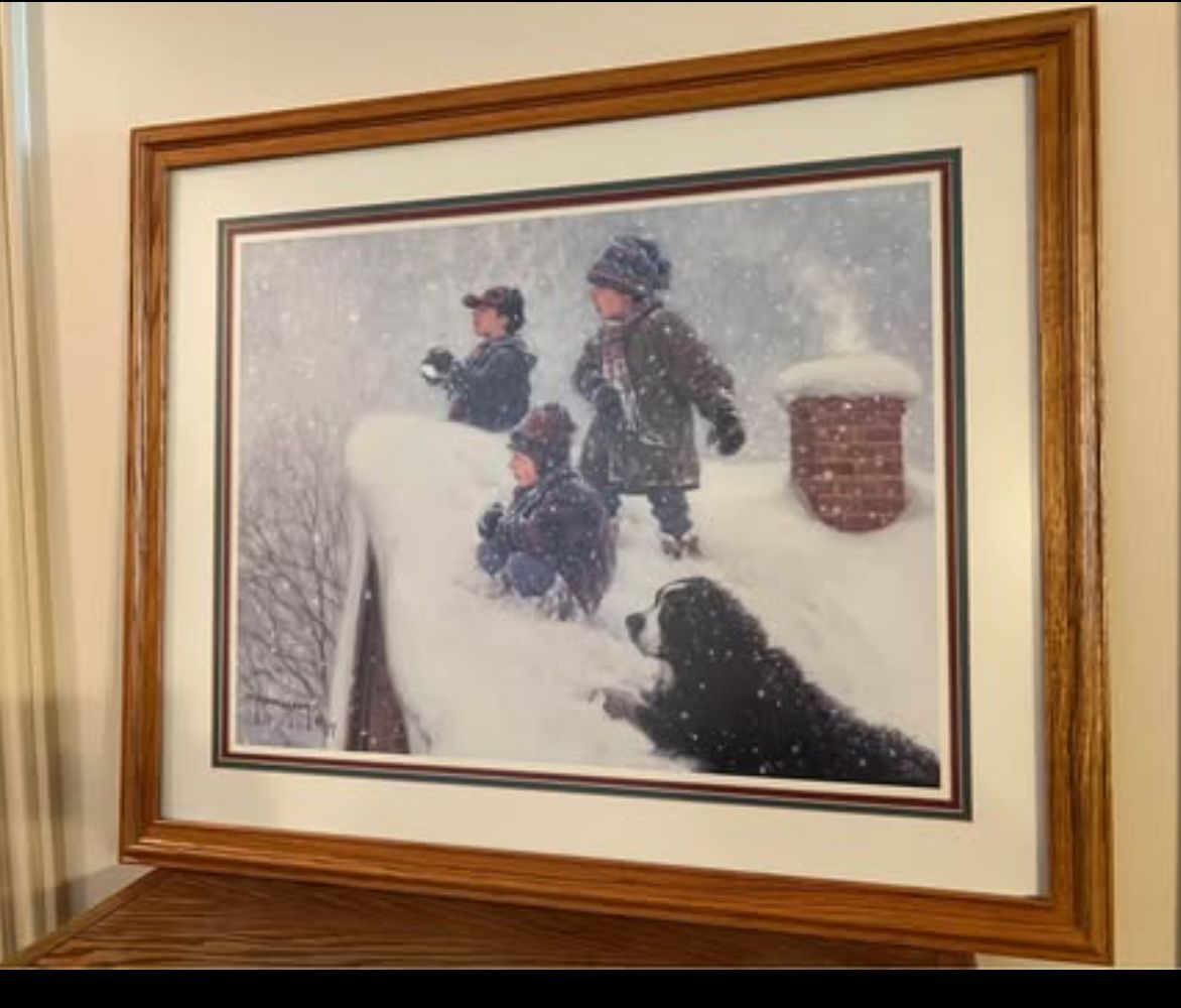 Framed and Matted Robert Duncan Winter Print-“Rooftop Warriors”