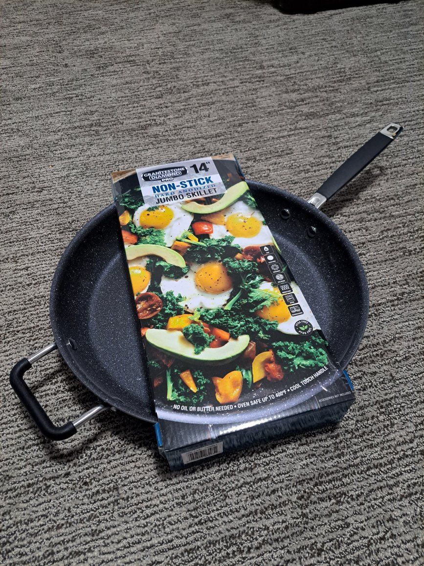 Granitestone Diamond Pro 14" Non-Stick Hard Anodized Jumbo Skillet, Oven Safe 400°F