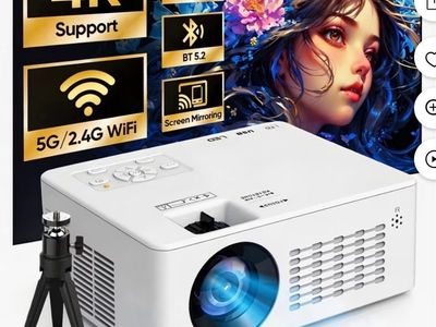 FEARWIKY 4K Supported 5G/2.4G WiFi Bluetooth 5.2 Movie Projector with Screen Included