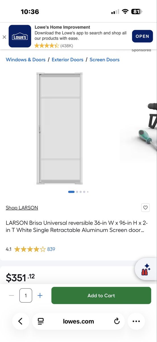 ODL Brisa Retractable Screen Door - 8' Tall - Fits Inswing & Outswing Single Doors - White EZ-Glide System