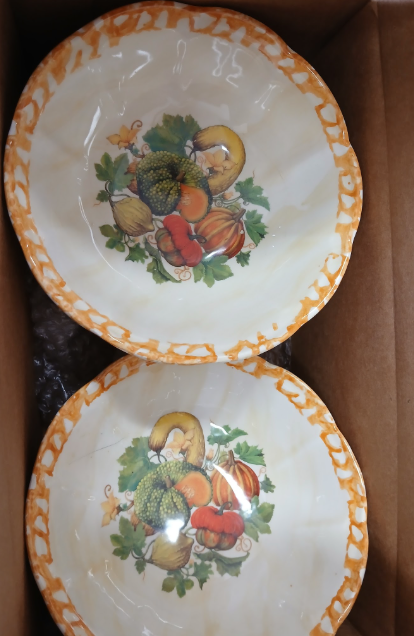 Set of 5 Ceramic Autumn Harvest Pumpkin/Gourd Serving Bowls - 10" Diameter-Fragiles