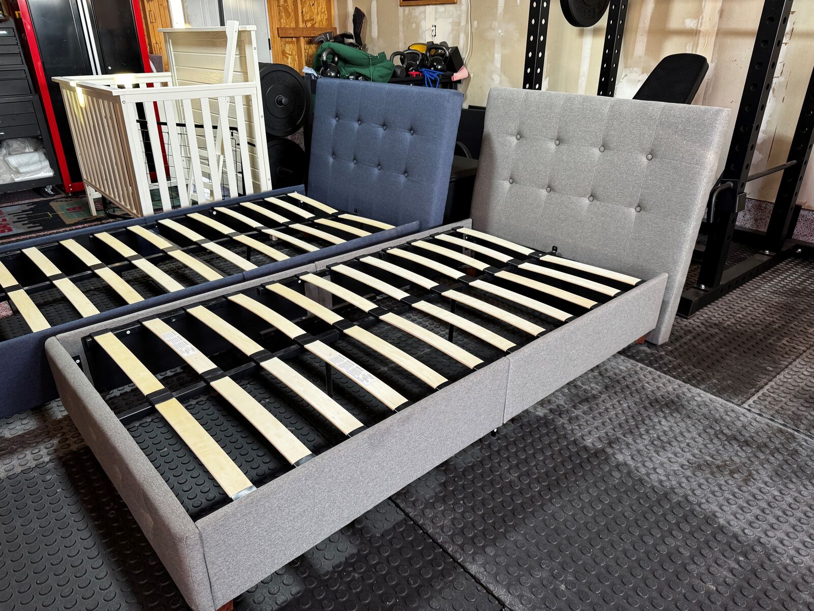 Dark Blue Upholstered Twin Bed Frame
