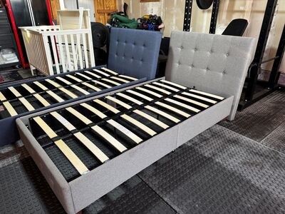 Dark Blue Upholstered Twin Bed Frame