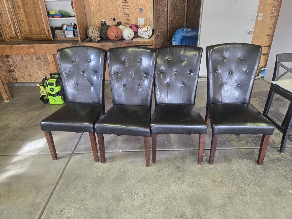 Fast SALE: Set of 4 Espresso Brown Faux Leather Dining Chairs – $50 OBO