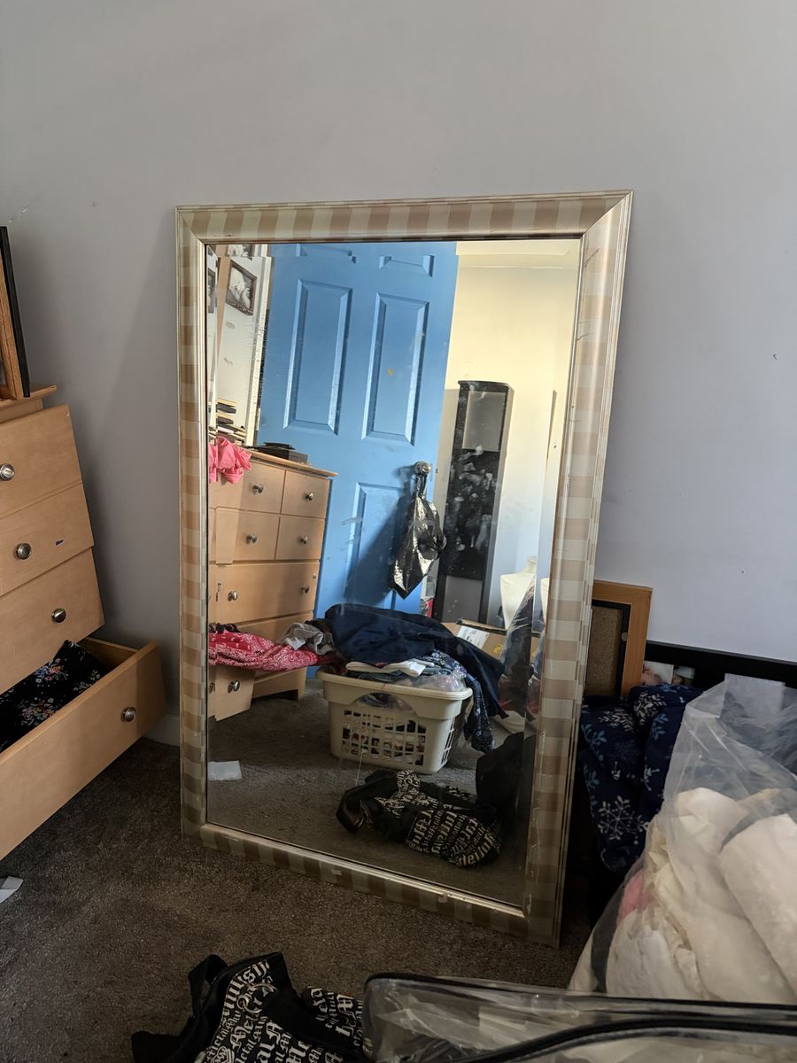Large Decorative Wall Mirror with Plaid Pattern Frame