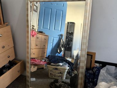 Large Decorative Wall Mirror with Plaid Pattern Frame