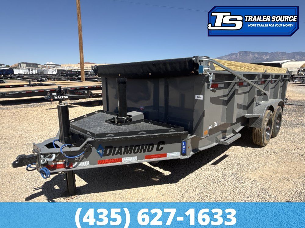 7x16 Diamond C LPT 210 Deckover Dump Trailer - 23K GVWR - Board Brackets, Hydraulic Jack(s)