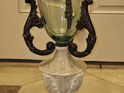Decorative Glass Hurricane Urn with Stone Base 23"