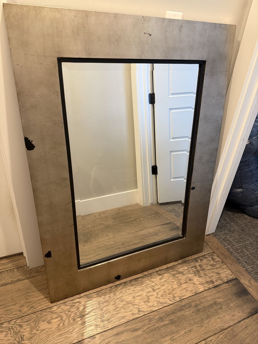 Large Gold & Black Framed Wall Mirror - Distressed Finish
