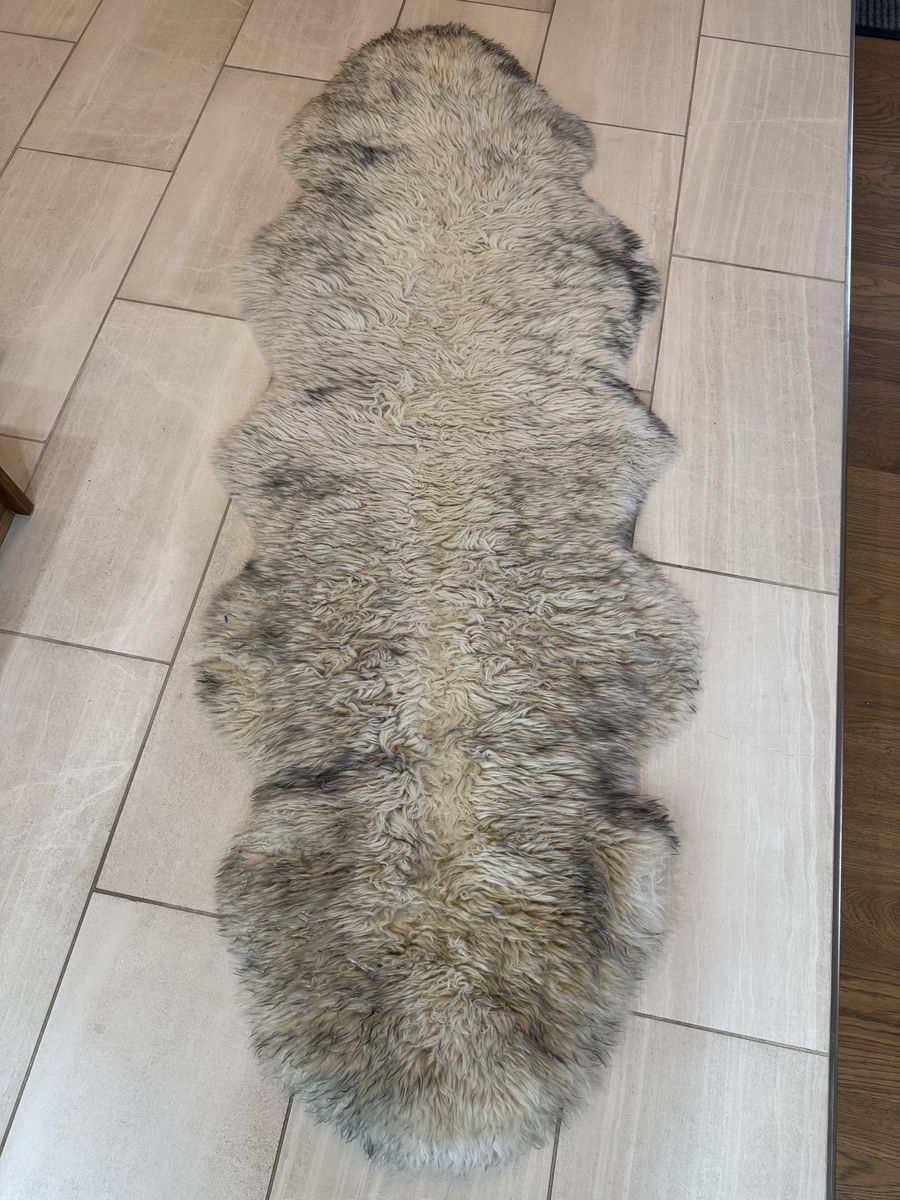 Genuine Long-Haired Double Sheepskin Rug Cream and Charcoal