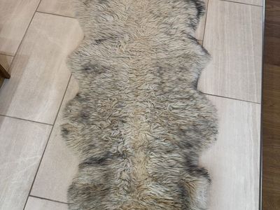 Genuine Long-Haired Double Sheepskin Rug Cream and Charcoal