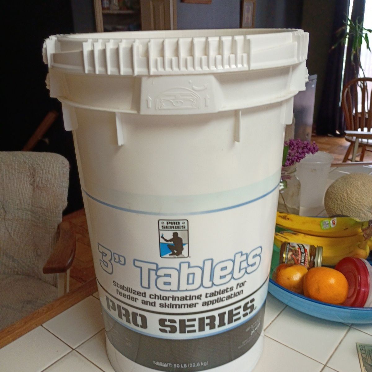 3 inch chlorine tablets. 50 pounds.  max chlorine