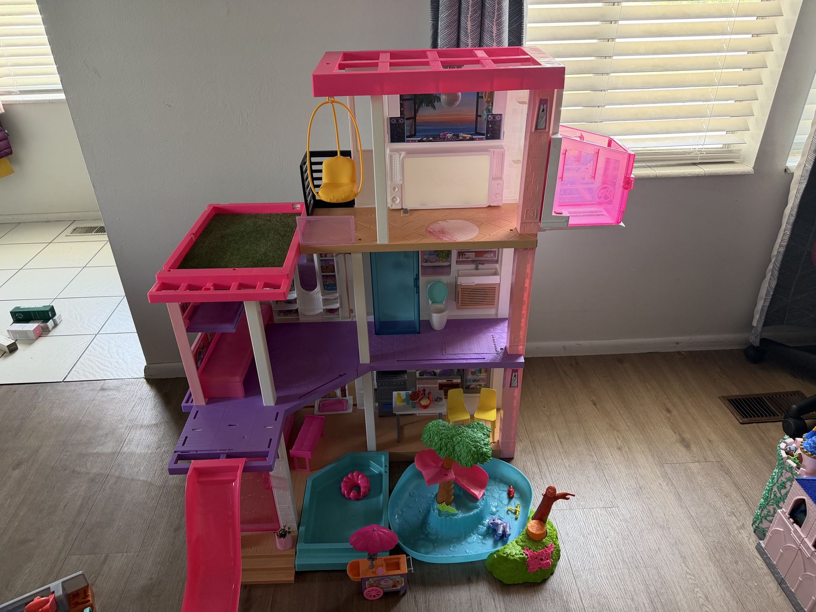 Mattel Barbie House with Slide/Elevator & Additional Pool and Ice Cream Cart