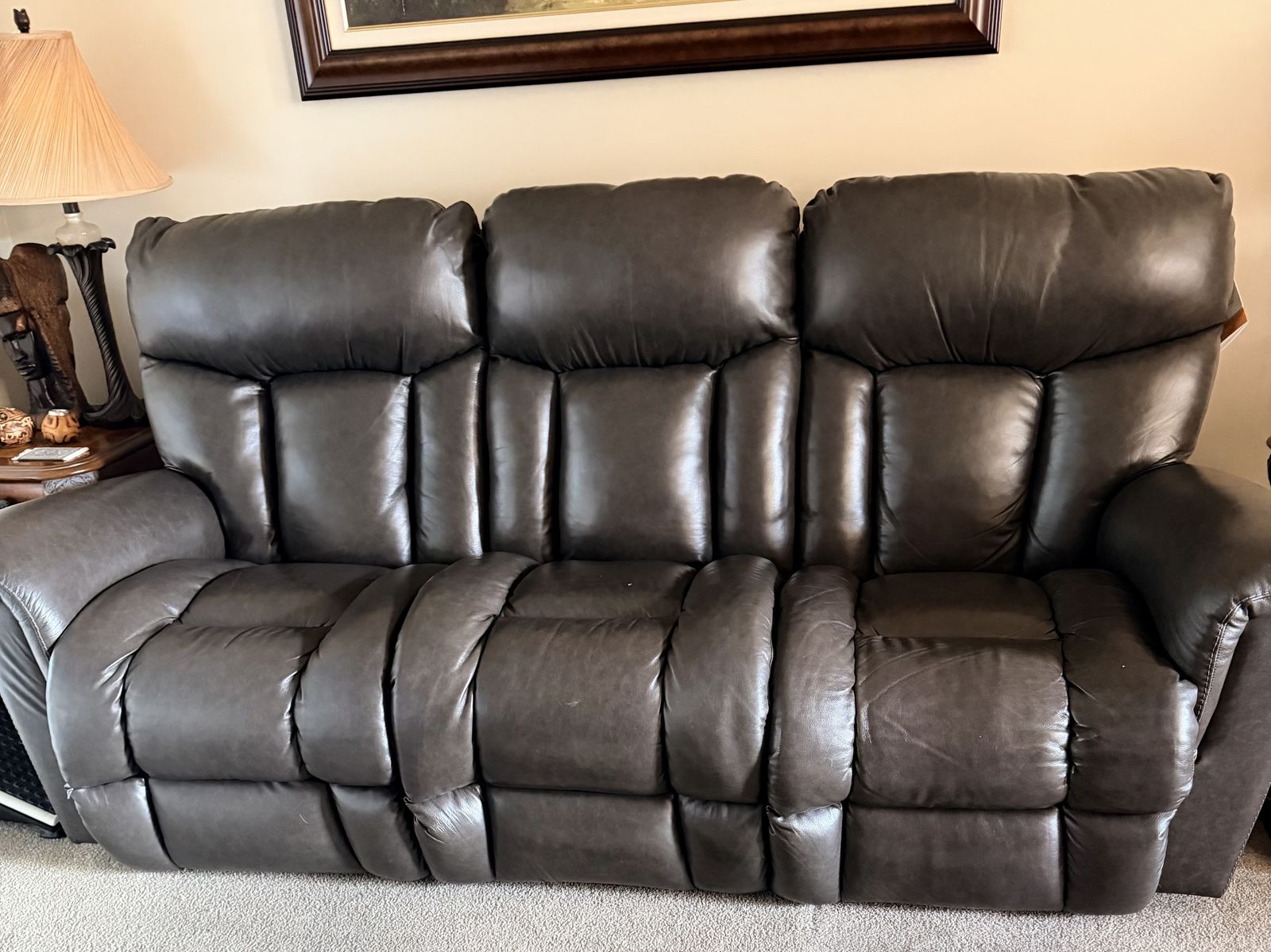 LA-Z-BOY “Mateo” 7 ft Custom Order Brown Leather Power Wall Sofa with Headrest & Lumbar