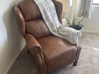 Brown Leather Recliner Armchair with Nailhead Trim