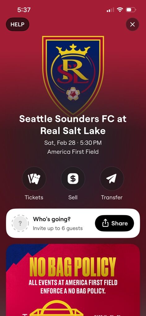 RSL 6 Tickets To The Game On 2/28!!