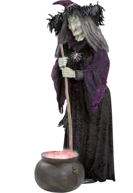 Life Size Witch with Cauldron Animated Halloween Decoration