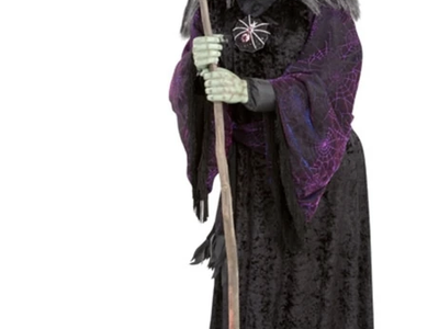 Life Size Witch with Cauldron Animated Halloween Decoration