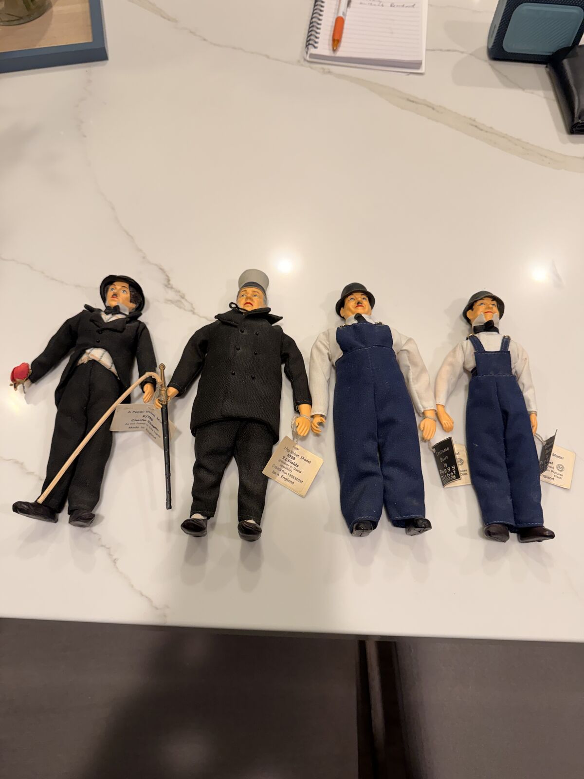 1970 - 1972 Peggy Nisbet vintage character dolls Laurel and Hardy, WC Fields and Charlie Chaplin