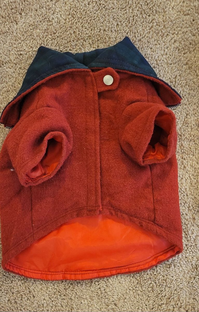 Dickens Red Plaid Collar Pet Jacket Coat Size Medium Warm Winter Dog Apparel