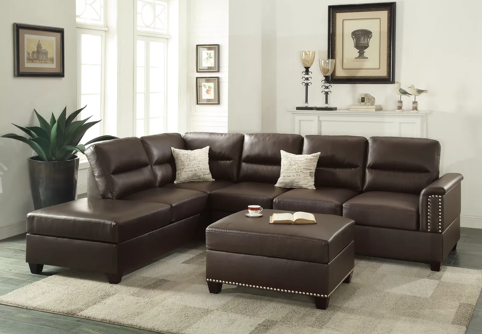 NEW Leather SECTIONAL with OTTOMAN & PILLOWS