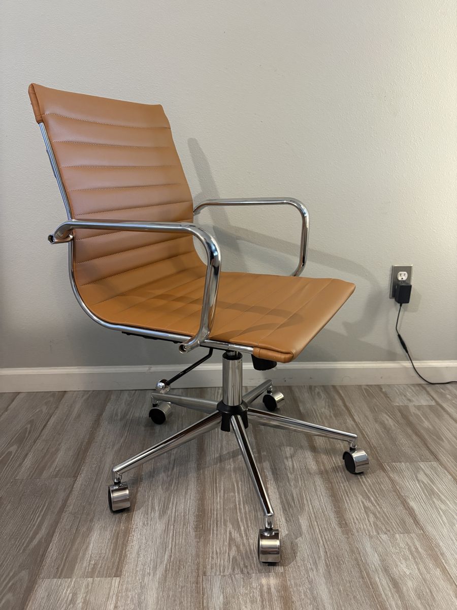 Modern Ribbed Swivel Durable Vegan Leather Office Chair - Terracotta