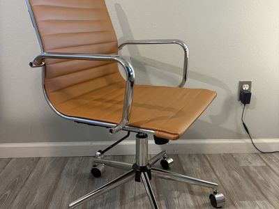 Modern Ribbed Swivel Durable Vegan Leather Office Chair - Terracotta