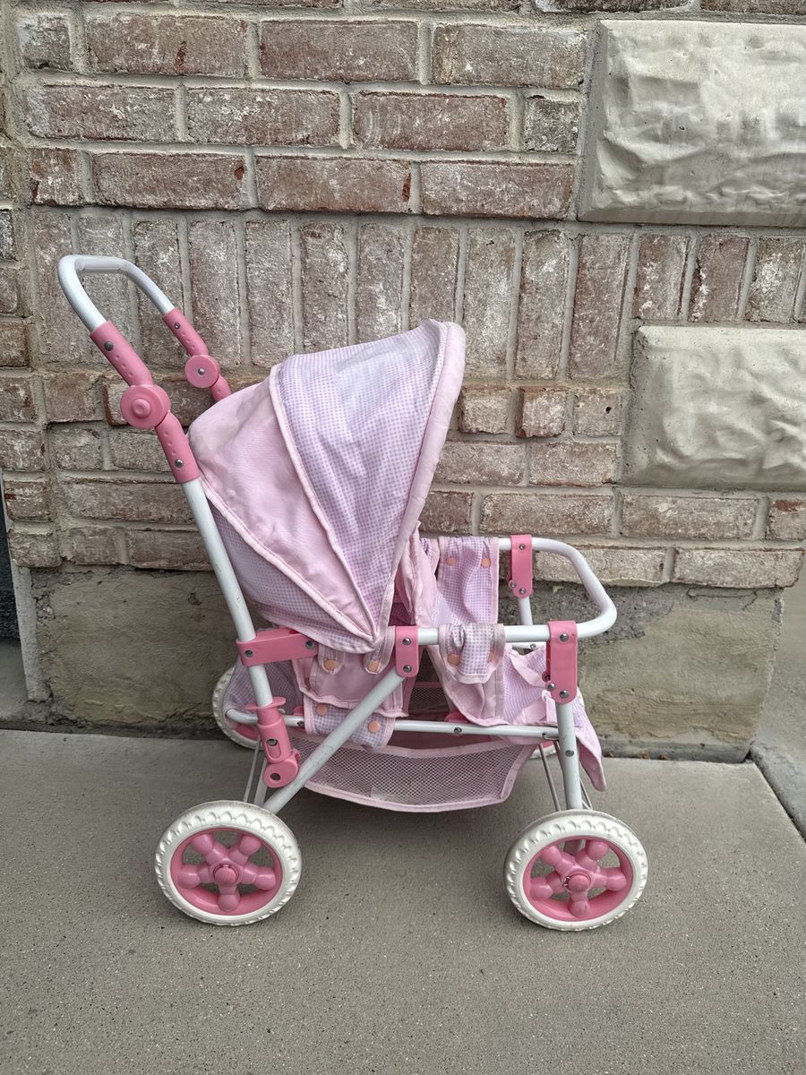 Pink Doll Stroller for Kids - Adjustable Handle & Reclining 2 Seats - Playtime Fun