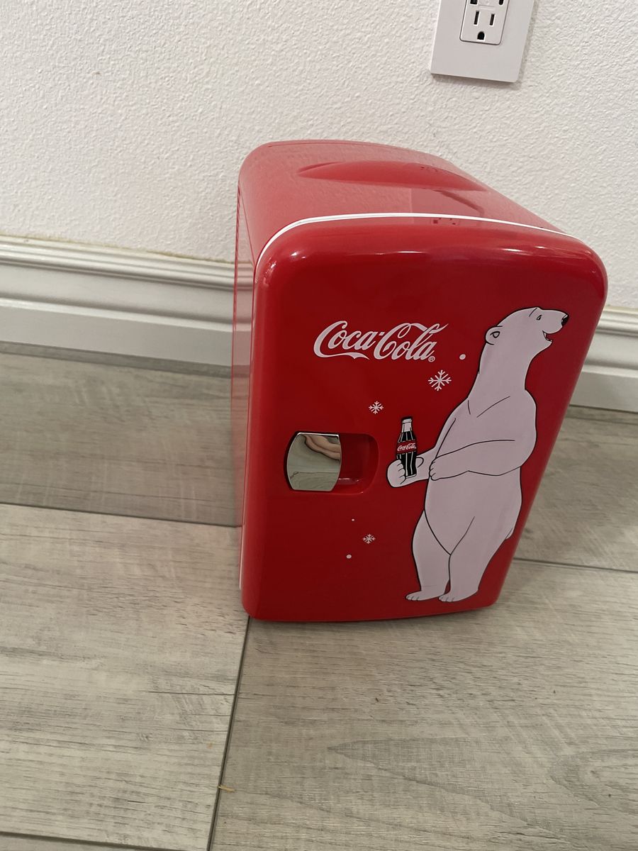 Coca-Cola Mini Fridge Cooler/Warmer with Polar Bear Design - AC/DC Portable 6-Can Capacity